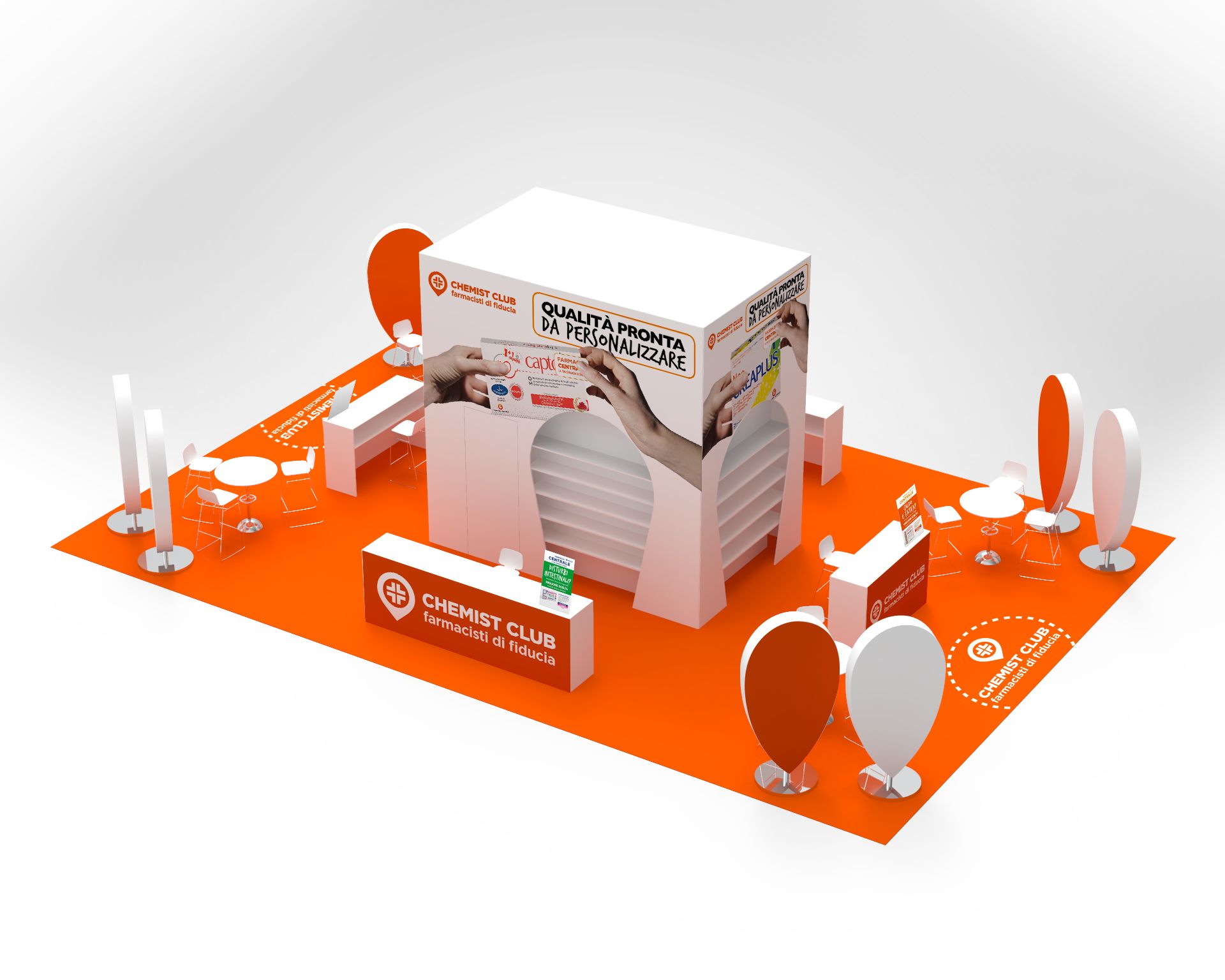 Il render 3D dello stand di Chemist visto dall'alto