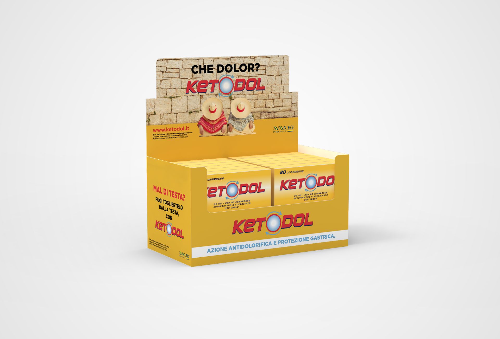 Il render 3D di un espositore da banco di Ketodol